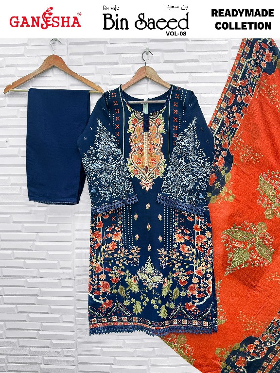 GANESHA BIN SAEED VOL 8 WHOLESALE READYMADE COTTON PRINTED KARACHI STYLE 3 PCS SUITS EXPORTER