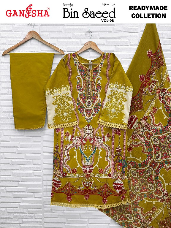 GANESHA BIN SAEED VOL 8 WHOLESALE READYMADE COTTON PRINTED KARACHI STYLE 3 PCS SUITS EXPORTER