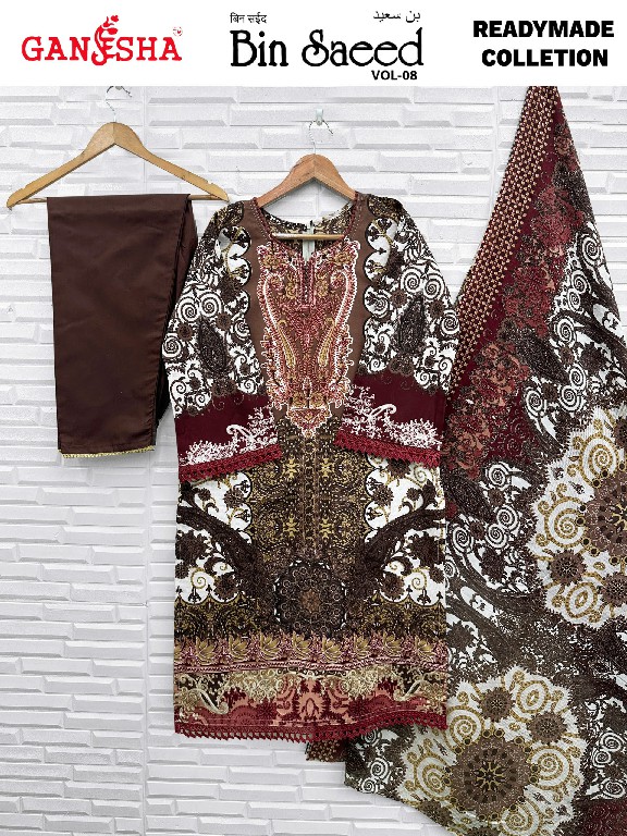 GANESHA BIN SAEED VOL 8 WHOLESALE READYMADE COTTON PRINTED KARACHI STYLE 3 PCS SUITS EXPORTER