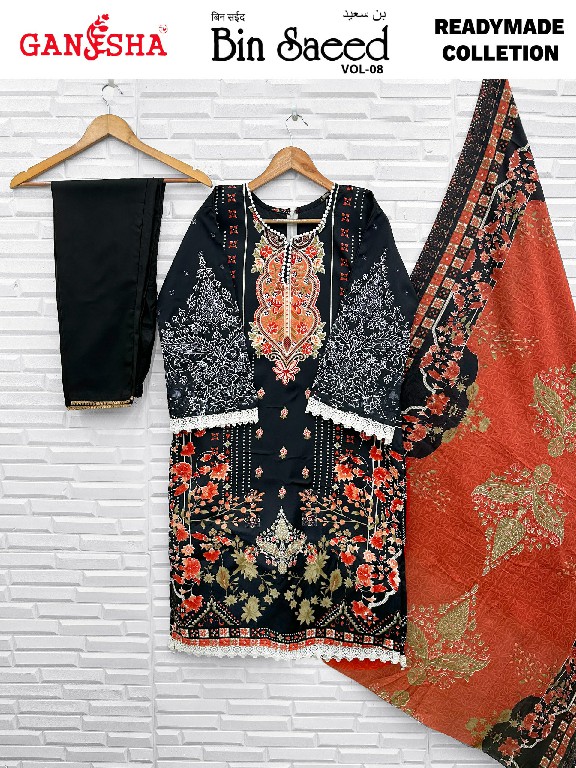 GANESHA BIN SAEED VOL 8 WHOLESALE READYMADE COTTON PRINTED KARACHI STYLE 3 PCS SUITS EXPORTER
