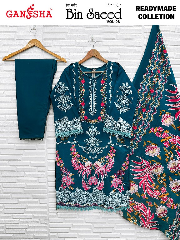 GANESHA BIN SAEED VOL 8 WHOLESALE READYMADE COTTON PRINTED KARACHI STYLE 3 PCS SUITS EXPORTER