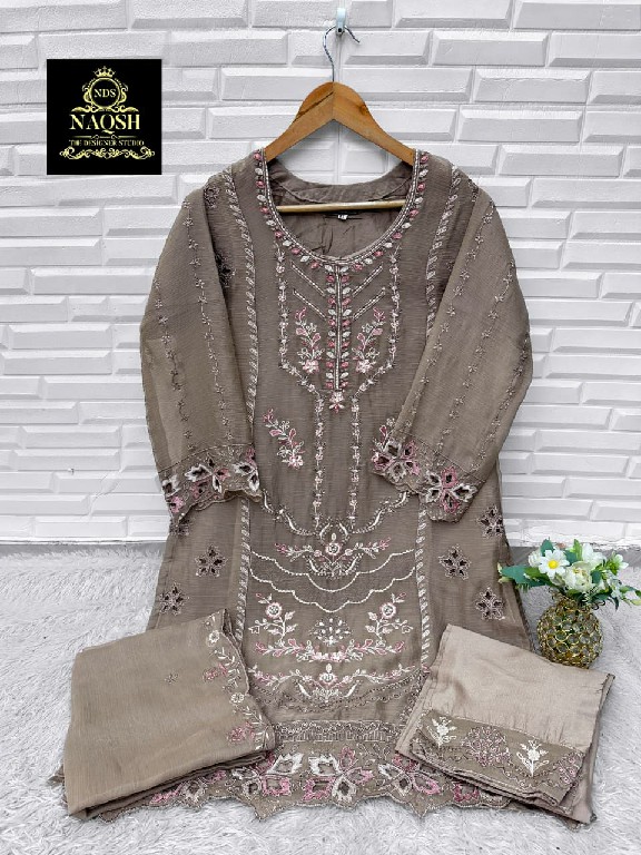 NAQSH D.NO NDS-15041 WHOLESALE READYMADE GOLDEN CHIFFON WITH HAND WORK 3 PCS COMBO SET SUITS SUPPLIER
