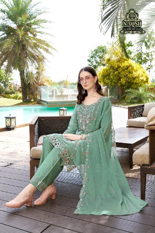 NAQSH D.NO NDS-15041 WHOLESALE READYMADE GOLDEN CHIFFON WITH HAND WORK 3 PCS COMBO SET SUITS SUPPLIER