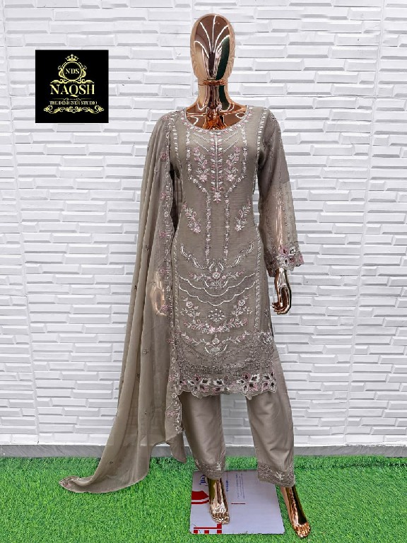 NAQSH D.NO NDS-15041 WHOLESALE READYMADE GOLDEN CHIFFON WITH HAND WORK 3 PCS COMBO SET SUITS SUPPLIER