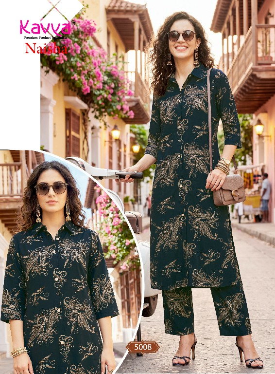 KAVYA NAISHA VOL 5 WHOLESALE READYMADE HEAVY RAYON TRENDY CASUAL WEAR CORD SET FOR EXPORT