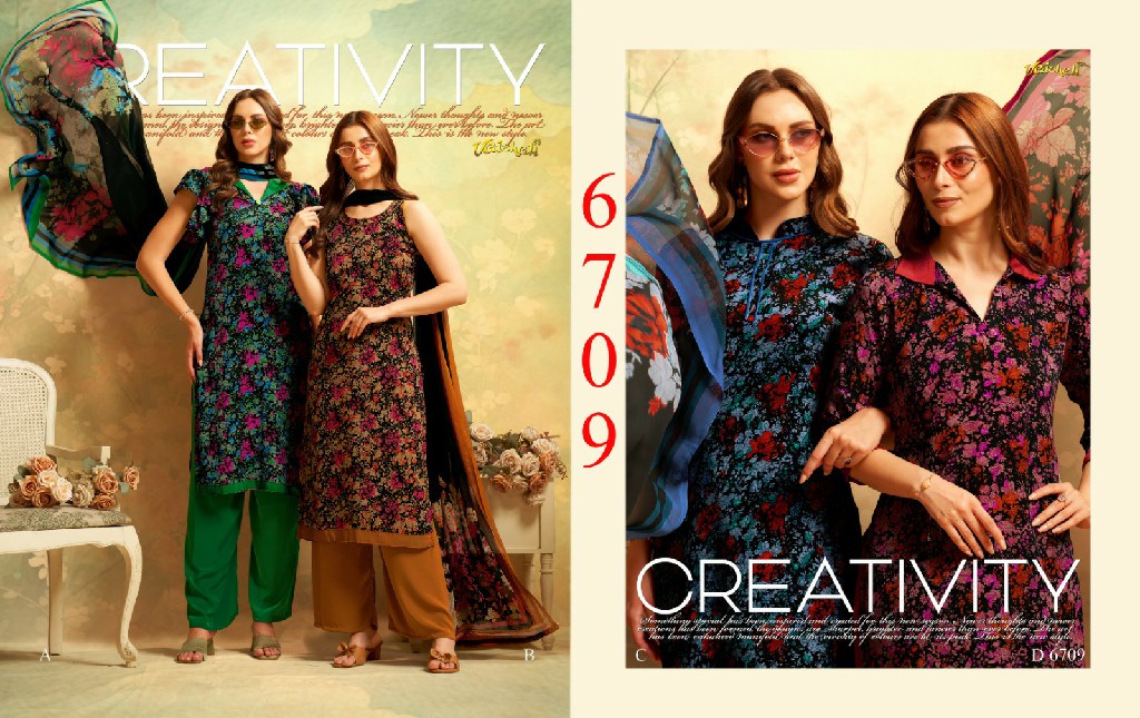 VAISHALI 6700 SERIES WHOLESALE PURE CRAPE PRINTED AMAZING UNSTITCH SALWAR SUITS FOR EXPORT