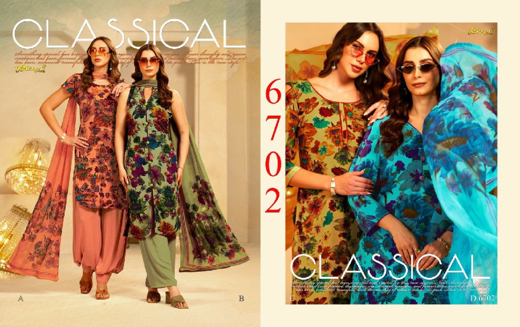VAISHALI 6700 SERIES WHOLESALE PURE CRAPE PRINTED AMAZING UNSTITCH SALWAR SUITS FOR EXPORT