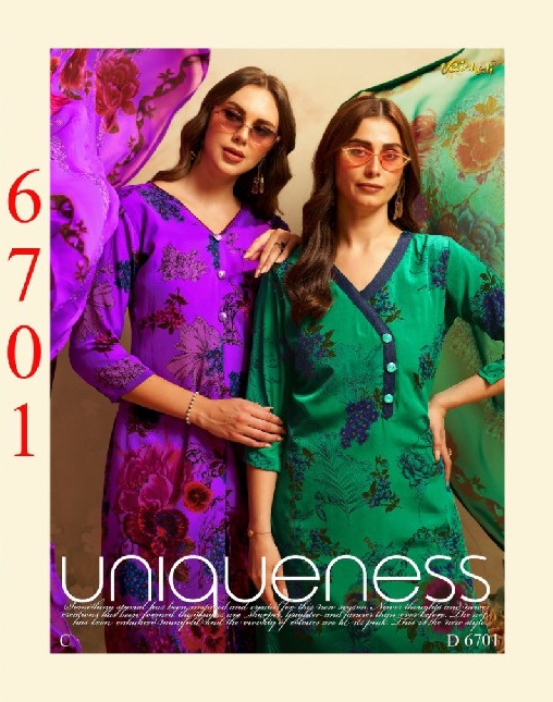 VAISHALI 6700 SERIES WHOLESALE PURE CRAPE PRINTED AMAZING UNSTITCH SALWAR SUITS FOR EXPORT