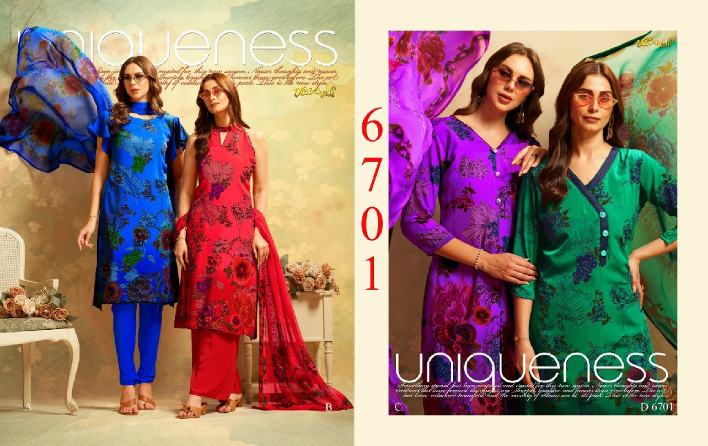 VAISHALI 6700 SERIES WHOLESALE PURE CRAPE PRINTED AMAZING UNSTITCH SALWAR SUITS FOR EXPORT