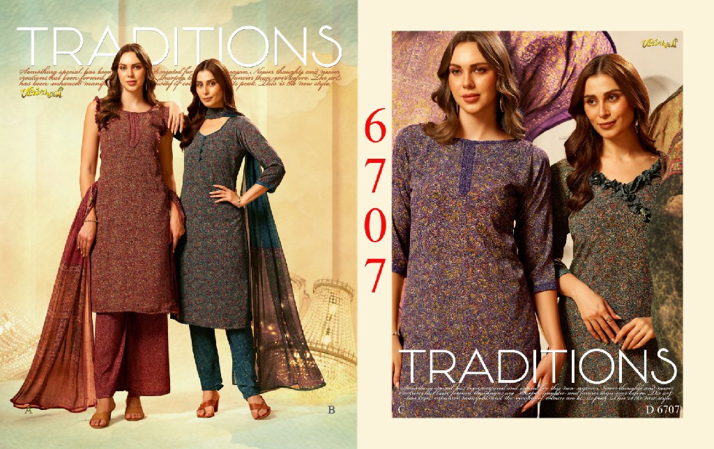 VAISHALI 6700 SERIES WHOLESALE PURE CRAPE PRINTED AMAZING UNSTITCH SALWAR SUITS FOR EXPORT