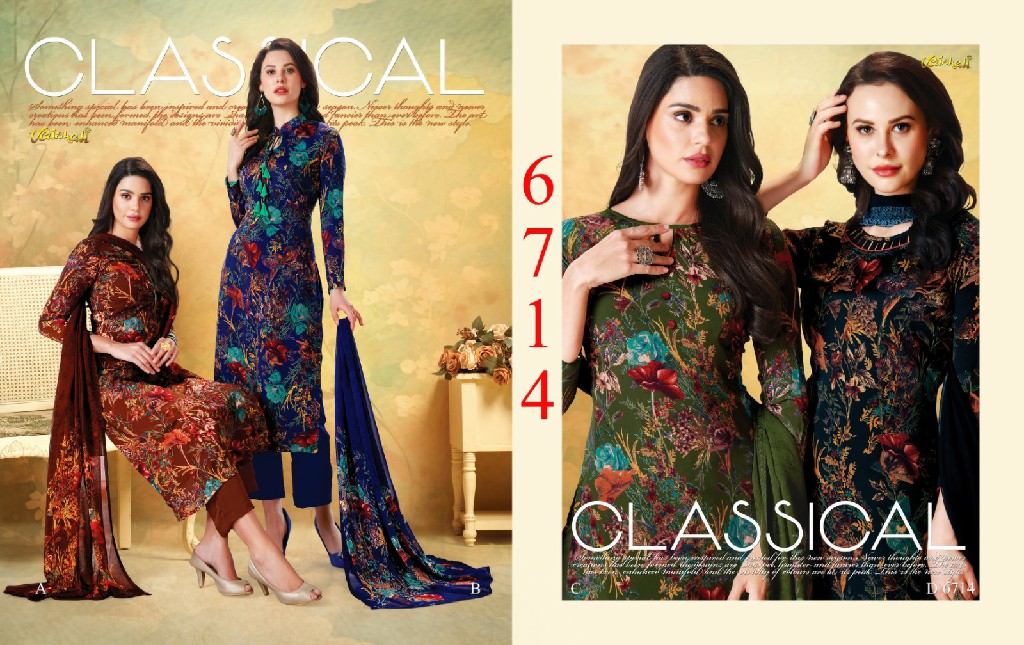 VAISHALI 6700 SERIES WHOLESALE PURE CRAPE PRINTED AMAZING UNSTITCH SALWAR SUITS FOR EXPORT