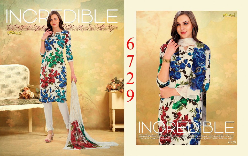 VAISHALI 6700 SERIES WHOLESALE PURE CRAPE PRINTED AMAZING UNSTITCH SALWAR SUITS FOR EXPORT