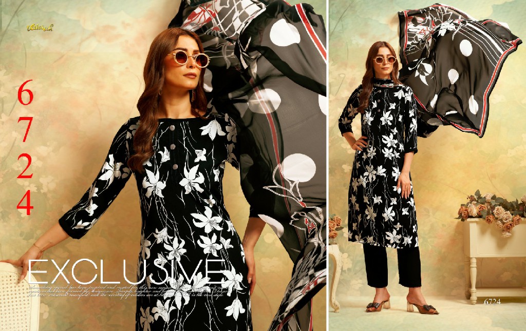 VAISHALI 6700 SERIES WHOLESALE PURE CRAPE PRINTED AMAZING UNSTITCH SALWAR SUITS FOR EXPORT