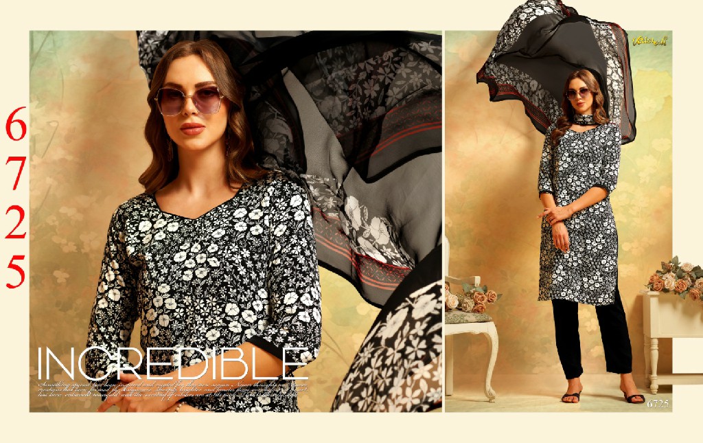 VAISHALI 6700 SERIES WHOLESALE PURE CRAPE PRINTED AMAZING UNSTITCH SALWAR SUITS FOR EXPORT