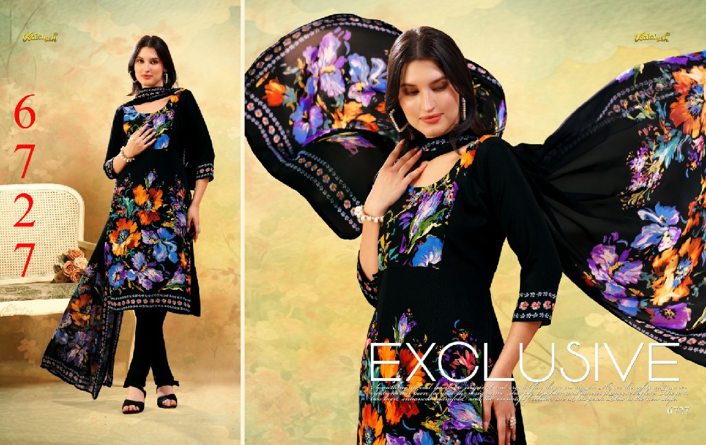 VAISHALI 6700 SERIES WHOLESALE PURE CRAPE PRINTED AMAZING UNSTITCH SALWAR SUITS FOR EXPORT