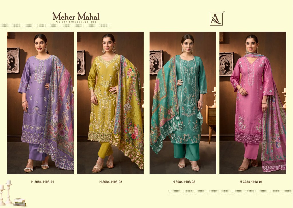 ALOK SUIT MEHER MAHAL WHOLESALE PURE ZAM COTTON PAKISTANI WORK UNSTITCH SALWAR SUITS EXPORTER