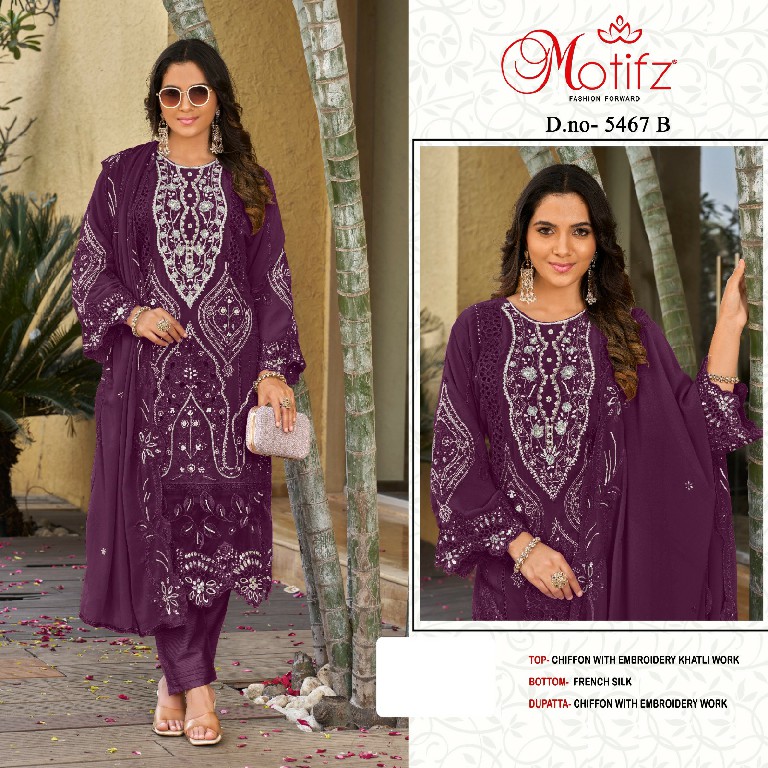 MOTIFZ D.NO 5467 WHOLESALE CHIFFON PAKISTANI PRETTY LOOK UNSTITCH SALWAR SUITS FOR EXPORT