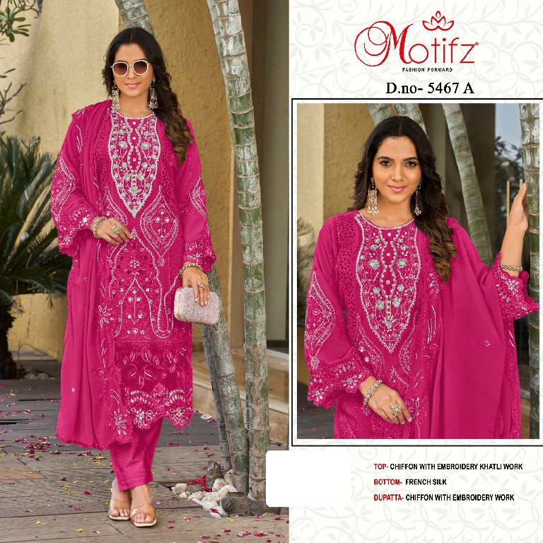 MOTIFZ D.NO 5467 WHOLESALE CHIFFON PAKISTANI PRETTY LOOK UNSTITCH SALWAR SUITS FOR EXPORT