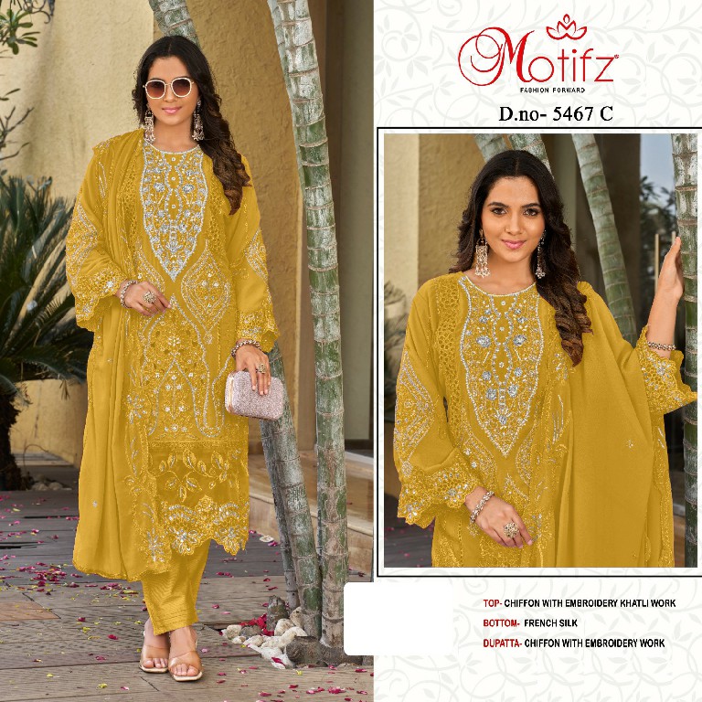 MOTIFZ D.NO 5467 WHOLESALE CHIFFON PAKISTANI PRETTY LOOK UNSTITCH SALWAR SUITS FOR EXPORT
