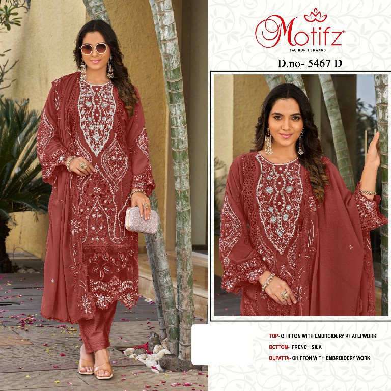 MOTIFZ D.NO 5467 WHOLESALE CHIFFON PAKISTANI PRETTY LOOK UNSTITCH SALWAR SUITS FOR EXPORT