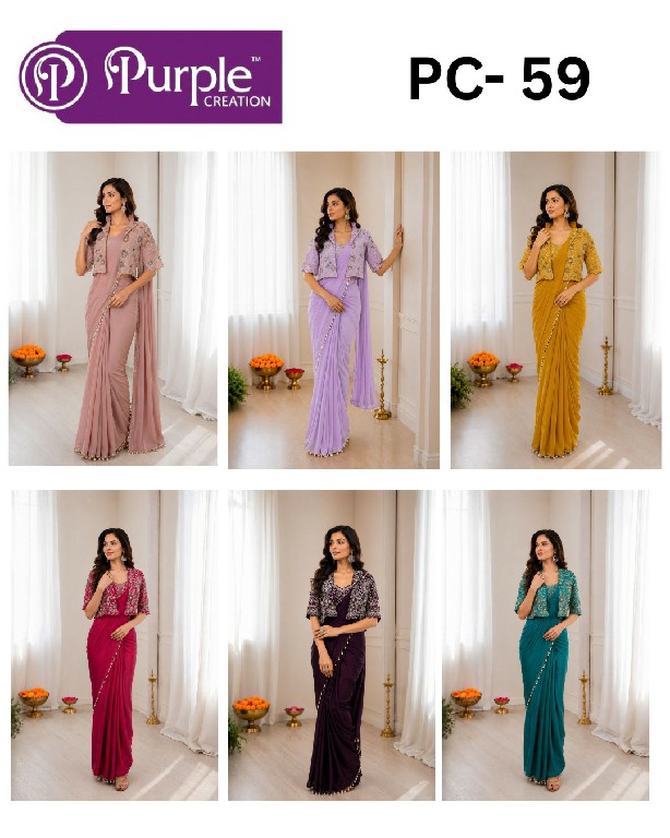 PURPLE CREATION D.NO PC-59 WHOLESALE HEAVY CREP SILK READY TO WEAR SAREE WITH JACKET FOR WOMEN EXPORTER