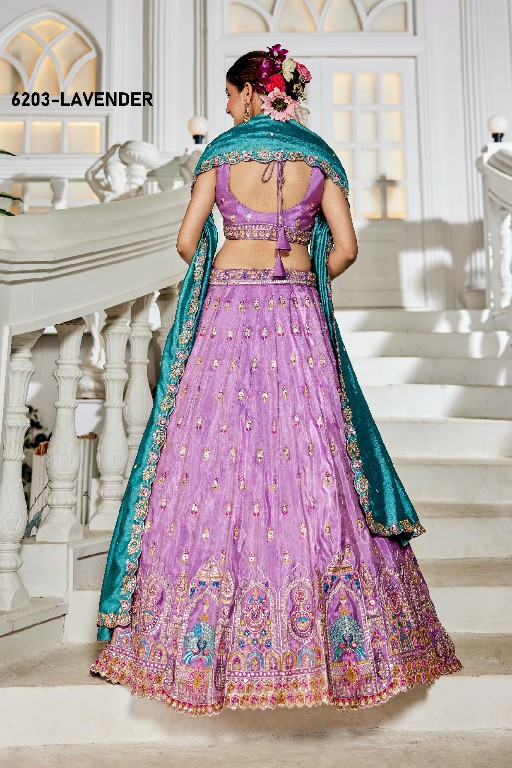 PF SERIES D.NO 6203 WHOLESALE TISSUE WITH WORK FESTIVE WEAR LEHENGA CHOLI FOR EXPORT
