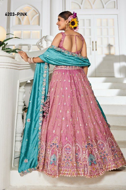 PF SERIES D.NO 6203 WHOLESALE TISSUE WITH WORK FESTIVE WEAR LEHENGA CHOLI FOR EXPORT