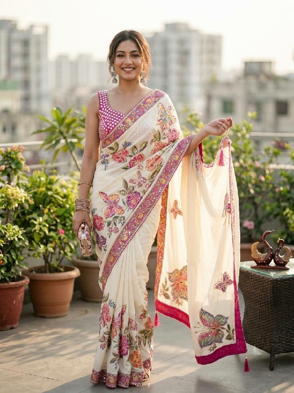 TEXTILEDEAL D.NO JR-681 WHOLESALE SOFT GEORGETTE MIRROR WORK FANCY INDIAN SAREES FOR EXPORT