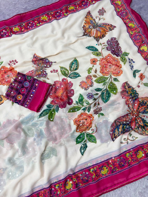 TEXTILEDEAL D.NO JR-681 WHOLESALE SOFT GEORGETTE MIRROR WORK FANCY INDIAN SAREES FOR EXPORT