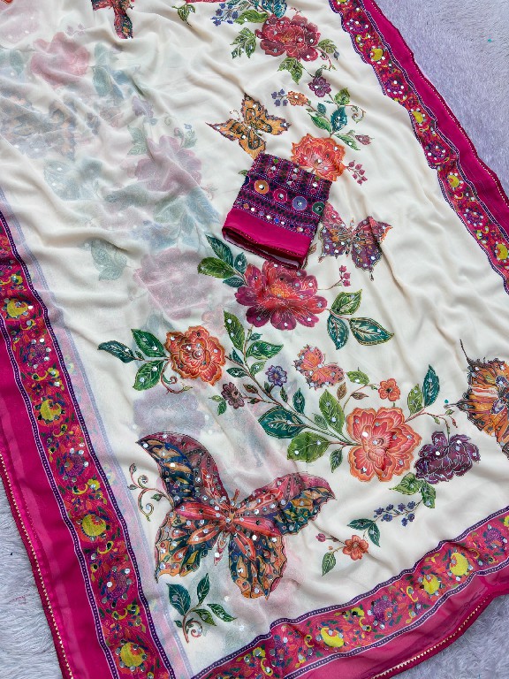 TEXTILEDEAL D.NO JR-681 WHOLESALE SOFT GEORGETTE MIRROR WORK FANCY INDIAN SAREES FOR EXPORT