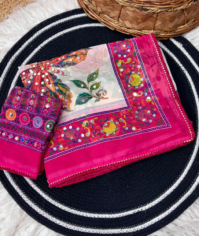 TEXTILEDEAL D.NO JR-681 WHOLESALE SOFT GEORGETTE MIRROR WORK FANCY INDIAN SAREES FOR EXPORT