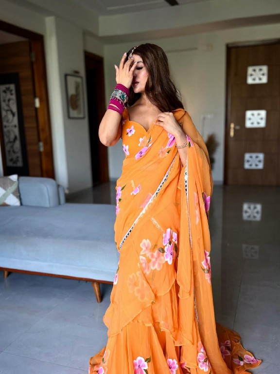 TEXTILEDEAL D.NO QRC-409 WHOLESALE FOUX GEORGETTE DIGITAL PRINTED TRENDING LEHENGA SAREES FOR WOMEN EXPORTER