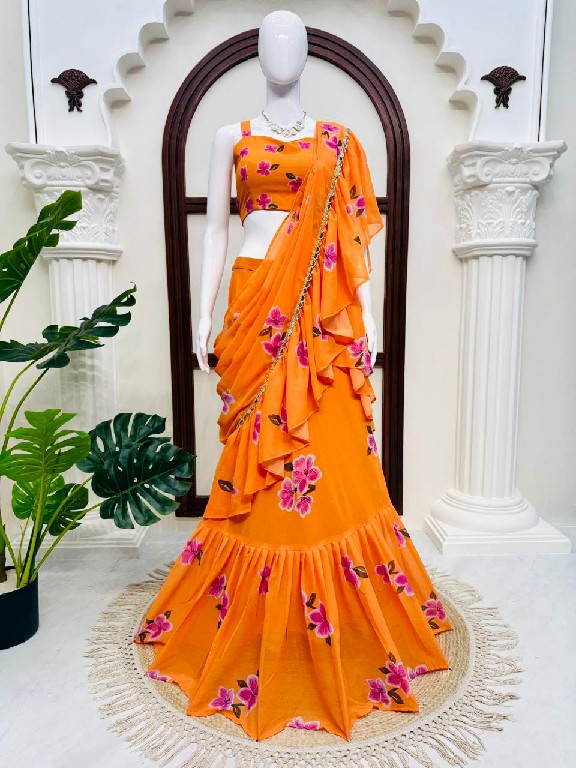 TEXTILEDEAL D.NO QRC-409 WHOLESALE FOUX GEORGETTE DIGITAL PRINTED TRENDING LEHENGA SAREES FOR WOMEN EXPORTER