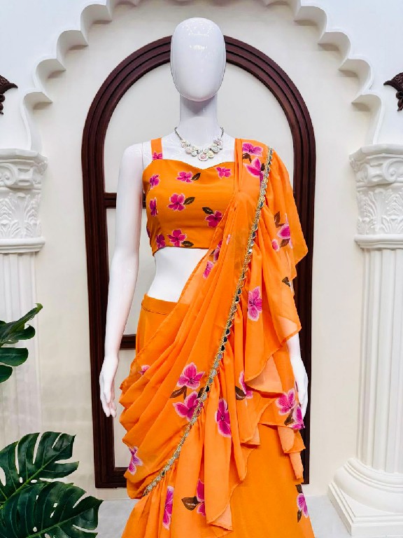 TEXTILEDEAL D.NO QRC-409 WHOLESALE FOUX GEORGETTE DIGITAL PRINTED TRENDING LEHENGA SAREES FOR WOMEN EXPORTER