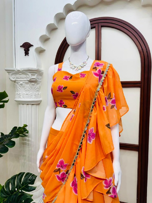 TEXTILEDEAL D.NO QRC-409 WHOLESALE FOUX GEORGETTE DIGITAL PRINTED TRENDING LEHENGA SAREES FOR WOMEN EXPORTER