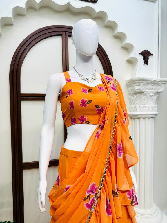 TEXTILEDEAL D.NO QRC-409 WHOLESALE FOUX GEORGETTE DIGITAL PRINTED TRENDING LEHENGA SAREES FOR WOMEN EXPORTER