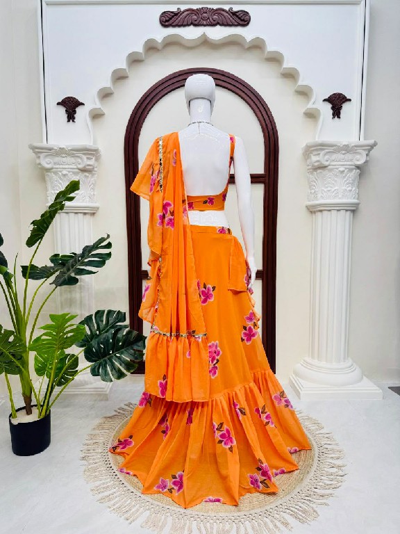 TEXTILEDEAL D.NO QRC-409 WHOLESALE FOUX GEORGETTE DIGITAL PRINTED TRENDING LEHENGA SAREES FOR WOMEN EXPORTER