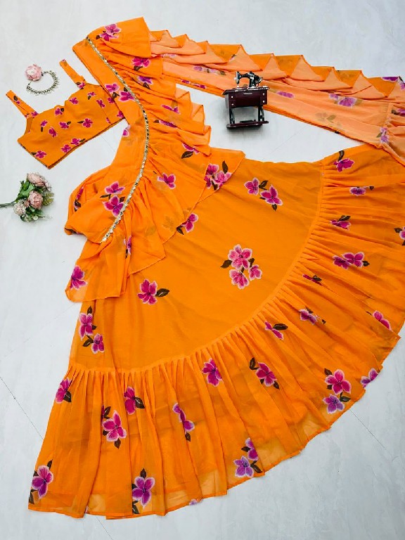 TEXTILEDEAL D.NO QRC-409 WHOLESALE FOUX GEORGETTE DIGITAL PRINTED TRENDING LEHENGA SAREES FOR WOMEN EXPORTER