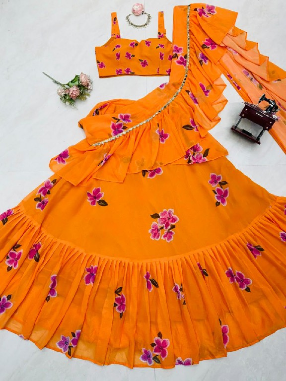 TEXTILEDEAL D.NO QRC-409 WHOLESALE FOUX GEORGETTE DIGITAL PRINTED TRENDING LEHENGA SAREES FOR WOMEN EXPORTER