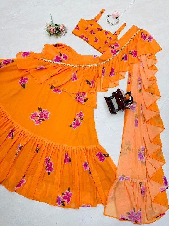 TEXTILEDEAL D.NO QRC-409 WHOLESALE FOUX GEORGETTE DIGITAL PRINTED TRENDING LEHENGA SAREES FOR WOMEN EXPORTER
