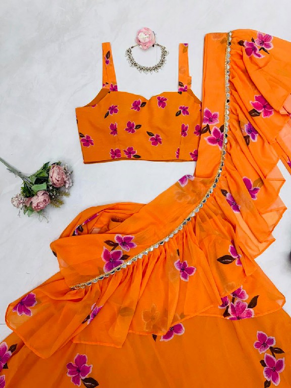 TEXTILEDEAL D.NO QRC-409 WHOLESALE FOUX GEORGETTE DIGITAL PRINTED TRENDING LEHENGA SAREES FOR WOMEN EXPORTER