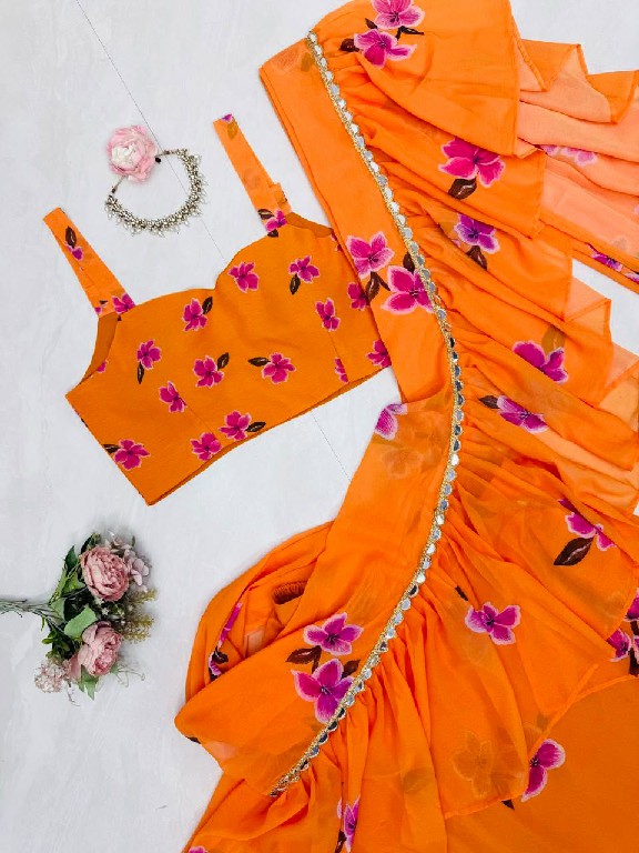 TEXTILEDEAL D.NO QRC-409 WHOLESALE FOUX GEORGETTE DIGITAL PRINTED TRENDING LEHENGA SAREES FOR WOMEN EXPORTER