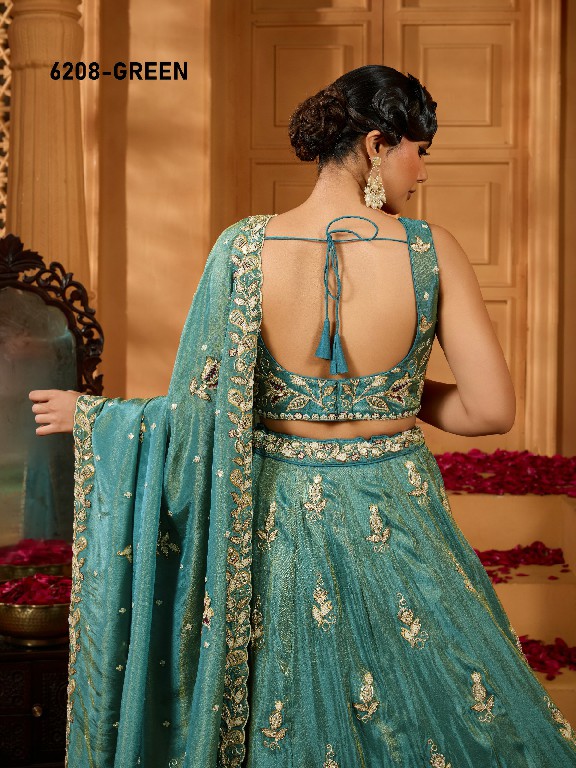 PF SERIES D.NO 6208 WHOLESALE TISSUE WITH WORK ETHNIC WEAR LEHENGA CHOLI FOR EXPORT