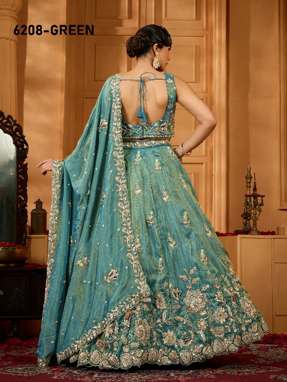 PF SERIES D.NO 6208 WHOLESALE TISSUE WITH WORK ETHNIC WEAR LEHENGA CHOLI FOR EXPORT