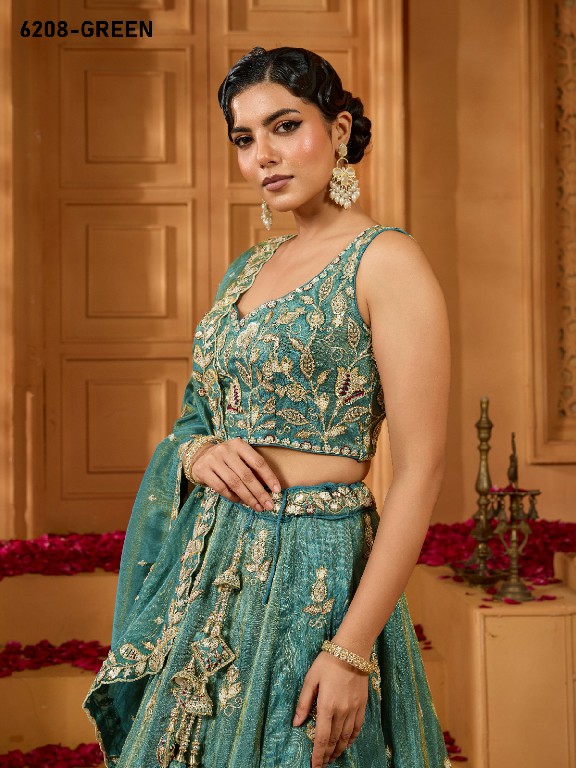 PF SERIES D.NO 6208 WHOLESALE TISSUE WITH WORK ETHNIC WEAR LEHENGA CHOLI FOR EXPORT