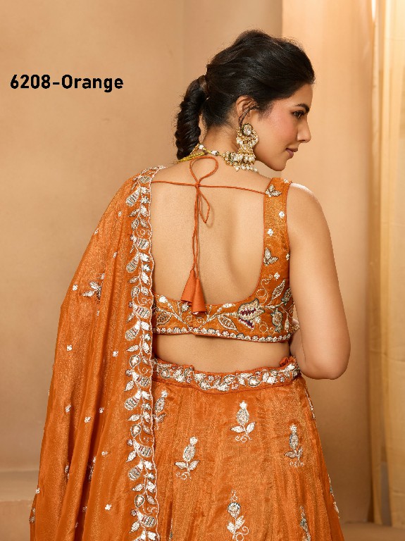 PF SERIES D.NO 6208 WHOLESALE TISSUE WITH WORK ETHNIC WEAR LEHENGA CHOLI FOR EXPORT
