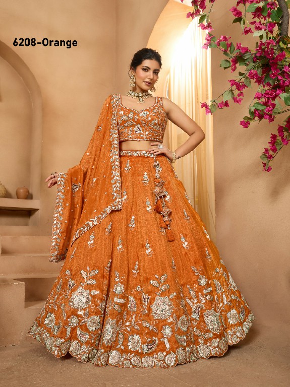 PF SERIES D.NO 6208 WHOLESALE TISSUE WITH WORK ETHNIC WEAR LEHENGA CHOLI FOR EXPORT
