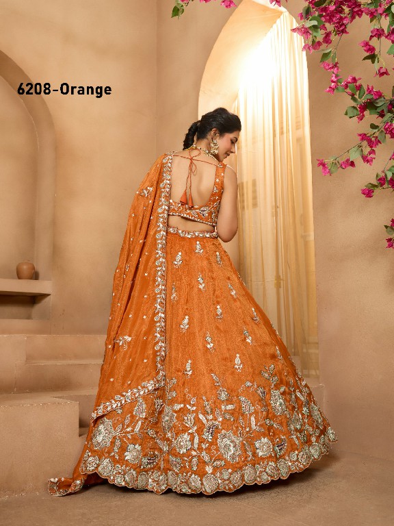 PF SERIES D.NO 6208 WHOLESALE TISSUE WITH WORK ETHNIC WEAR LEHENGA CHOLI FOR EXPORT