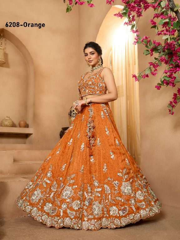 PF SERIES D.NO 6208 WHOLESALE TISSUE WITH WORK ETHNIC WEAR LEHENGA CHOLI FOR EXPORT