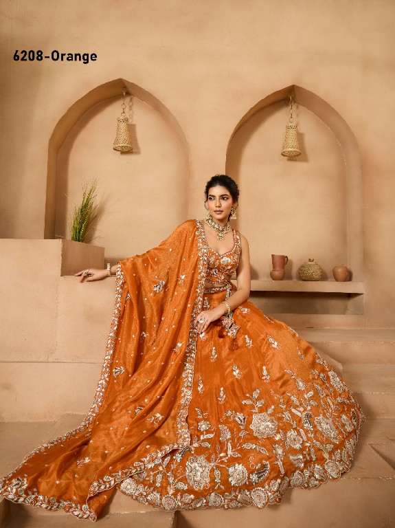 PF SERIES D.NO 6208 WHOLESALE TISSUE WITH WORK ETHNIC WEAR LEHENGA CHOLI FOR EXPORT